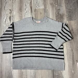 Philosophy Oversized Gray Black‎ Striped Chunky Knit Crewneck Sweater Size XL
